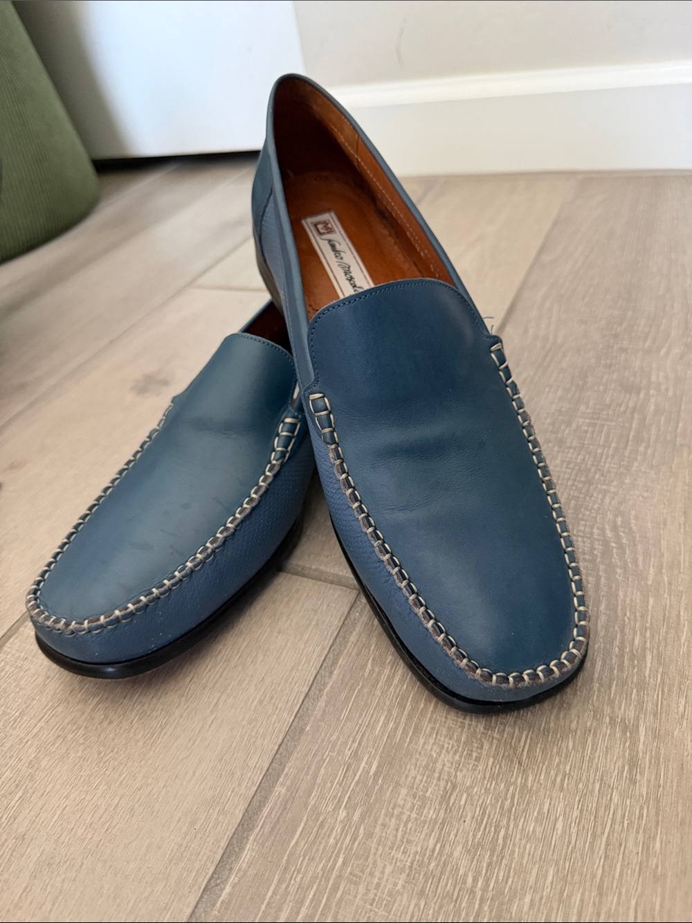 Sandro Moscoloni Blue Leather Slip-On Moccasins - Picture 2 of 11